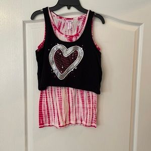 Justice Girls Black and Pink Love One Another Heart Tank Top